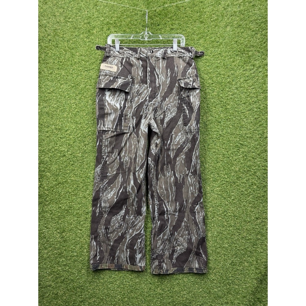 Vintage 70s Camo Cargo Pants Mens Medium Military Ranger Tiger Stripe 30x27 Hunt